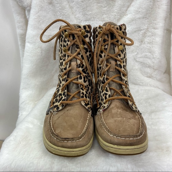 Sperry Top-sider Hikerfish Women's Brown Leopard Ankle BOOTS. Size 8M - Picture 3 of 13